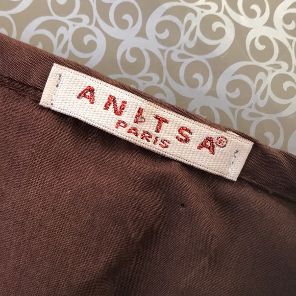 BLOUSE Made in France - brown ruffle wrap blouse Excellent condition! - Picture 7 of 8